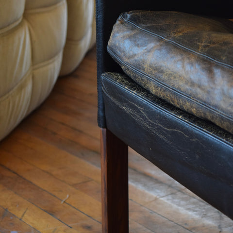 Patina’d Leather Arm Chair w/ Down Fill by Hans Olsen