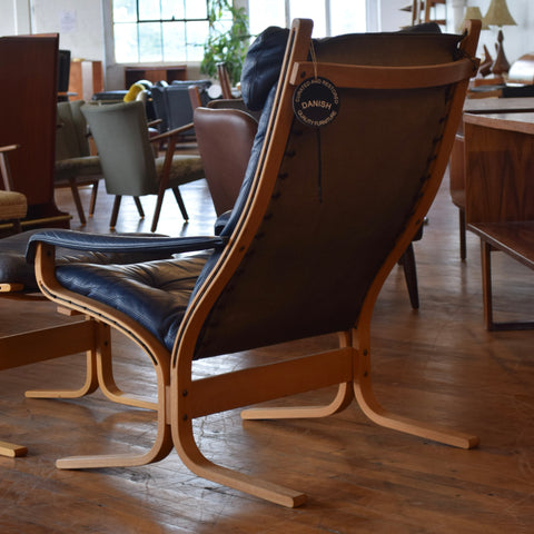 Ingmar Relling Siesta Lounge Chair & Ottoman in Blue Leather