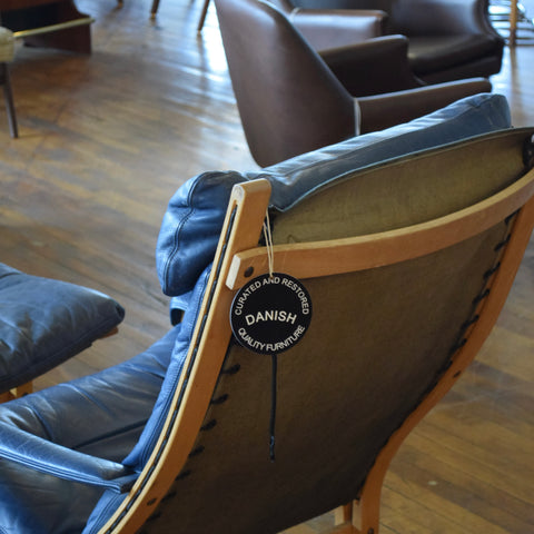 Ingmar Relling Siesta Lounge Chair & Ottoman in Blue Leather