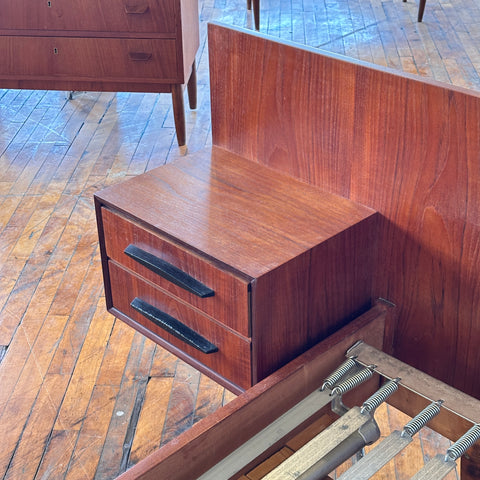 Vintage Teak Single Bed Frame w/Floating Nightstands