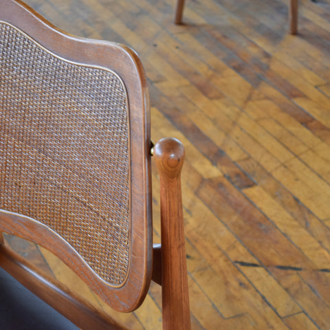 Set of 4 Cane & Teak Dining Chairs in the Style of Arne Vodder