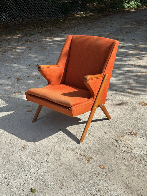 Upholstered Teak & Oak Lounge Chair