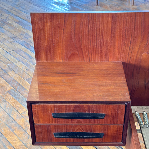 Vintage Teak Single Bed Frame w/Floating Nightstands