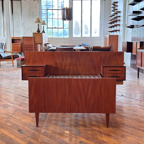 Vintage Teak Single Bed Frame w/Floating Nightstands