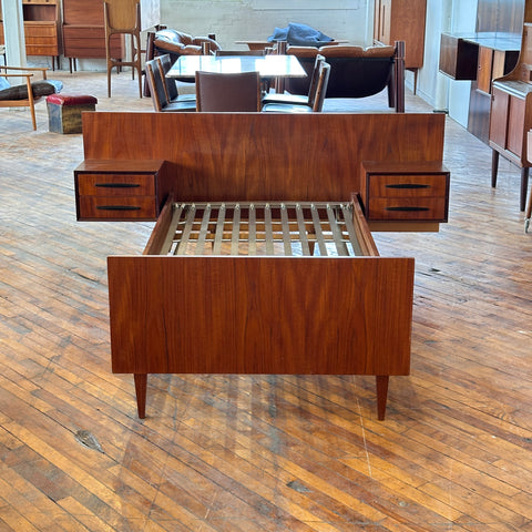 Vintage Teak Single Bed Frame w/Floating Nightstands