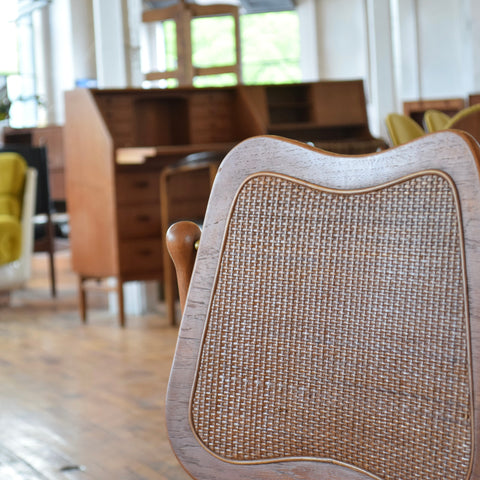 Set of 4 Cane & Teak Dining Chairs in the Style of Arne Vodder