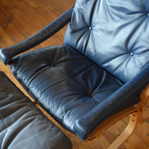 Ingmar Relling Siesta Lounge Chair & Ottoman in Blue Leather