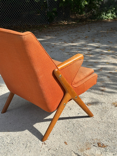 Upholstered Teak & Oak Lounge Chair