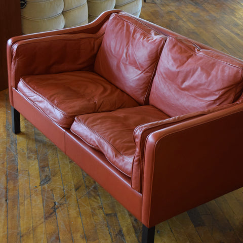 Børge Mogensen Style Loveseat in Red Leather