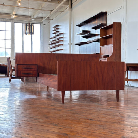 Vintage Teak Single Bed Frame w/Floating Nightstands