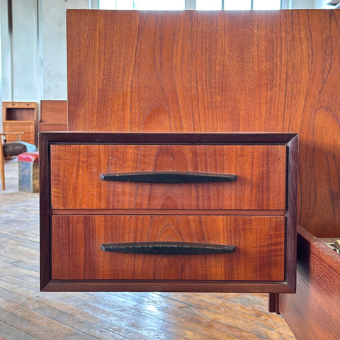 Vintage Teak Single Bed Frame w/Floating Nightstands