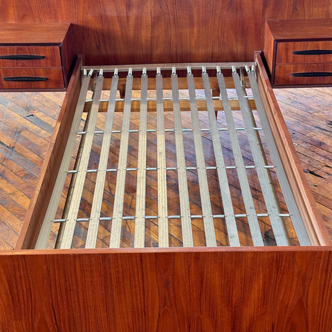 Vintage Teak Single Bed Frame w/Floating Nightstands