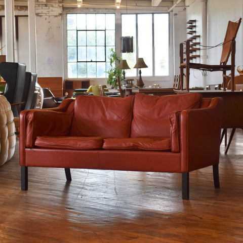 Børge Mogensen Style Loveseat in Red Leather