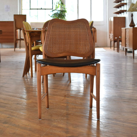 Set of 4 Cane & Teak Dining Chairs in the Style of Arne Vodder