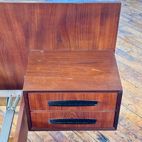 Vintage Teak Single Bed Frame w/Floating Nightstands