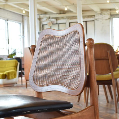 Set of 4 Cane & Teak Dining Chairs in the Style of Arne Vodder
