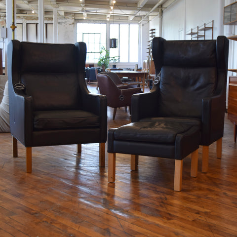 Leather High Back Arm Chair w/ Ottoman