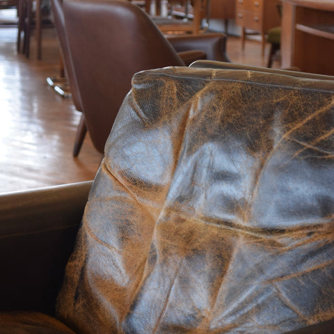 Patina’d Leather Arm Chair w/ Down Fill by Hans Olsen