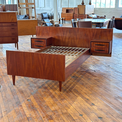 Vintage Teak Single Bed Frame w/Floating Nightstands