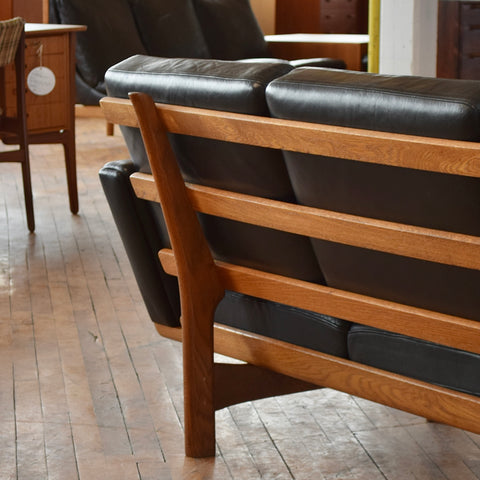 Hans Wegner GE236/3 Black Leather & Oak 3-Seater Sofa