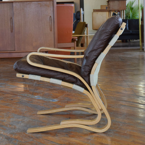 Bentwood & Leather Lounge Chair by Rykken & Co for Oddvin Rykken