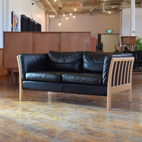 Danish Oak & Leather Loveseat by Stouby