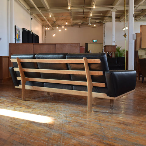 Hans Wegner GE236/3 Black Leather & Oak 3-Seater Sofa