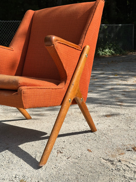 Upholstered Teak & Oak Lounge Chair