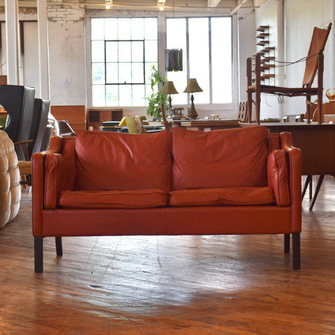 Børge Mogensen Style Loveseat in Red Leather