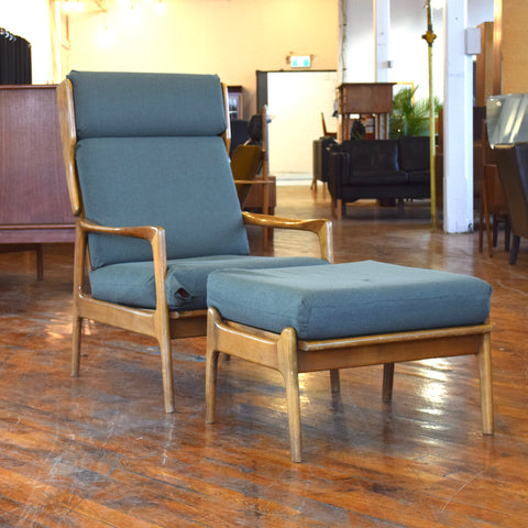 Upholstered Elm Lounge Chair w/ Ottoman