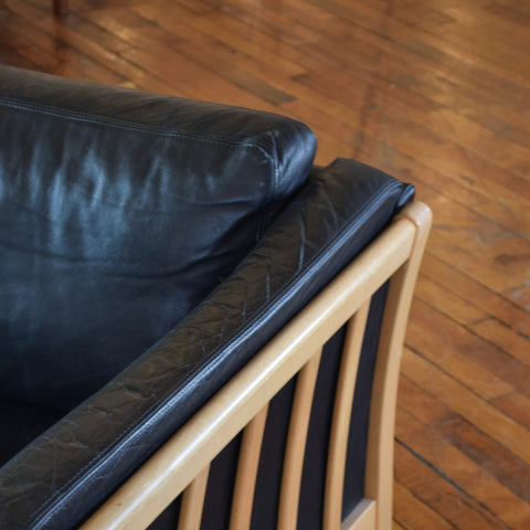 Danish Oak & Leather 3-Seater Sofa by Stouby