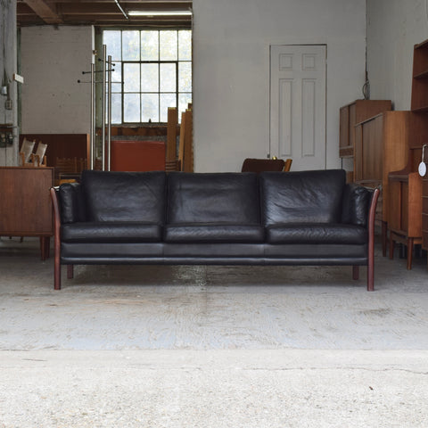 Black Leather 3-Seater Sofa by Mogens Hansen