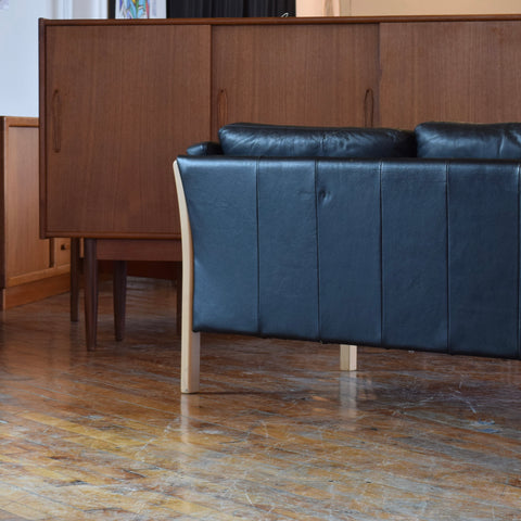 Danish Oak & Leather 3-Seater Sofa by Stouby