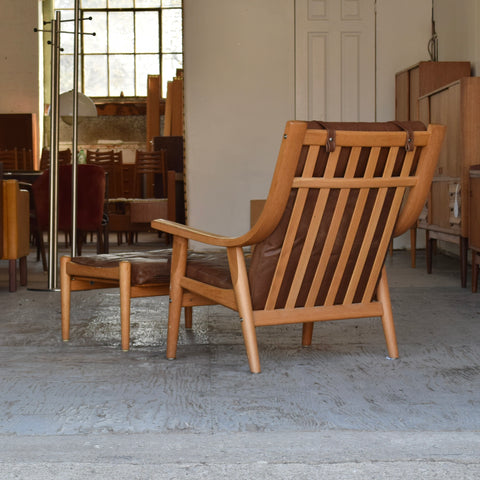 Hans Wegner GE530 Leather & Oak Lounge Chair w/ Ottoman