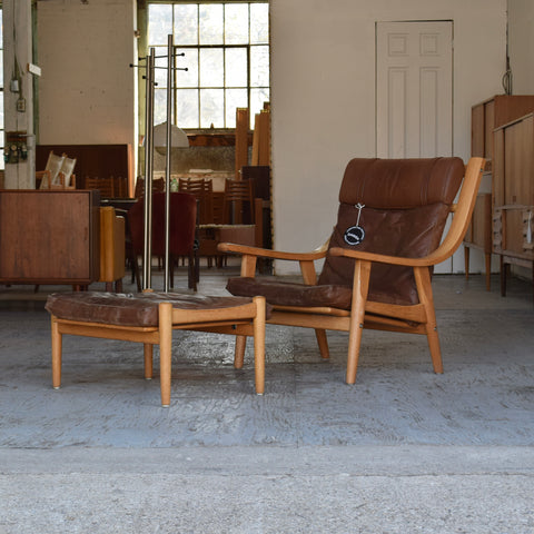 Hans Wegner GE530 Leather & Oak Lounge Chair w/ Ottoman