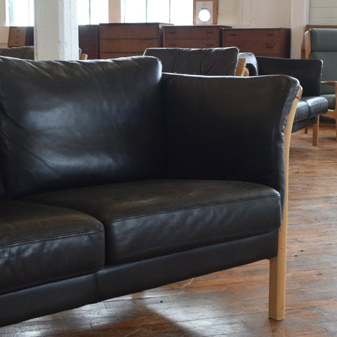 Danish Oak & Leather Loveseat by Stouby