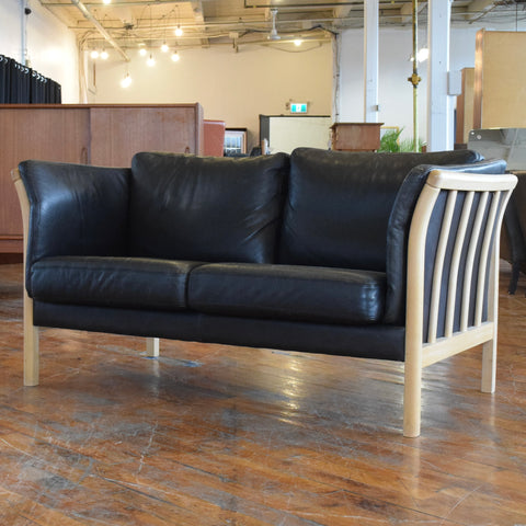 Danish Oak & Leather Loveseat by Stouby