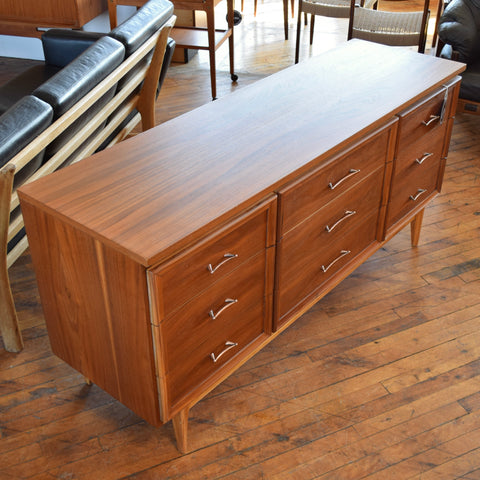 Walnut 9-Drawer Dresser w/ Metal Pulls