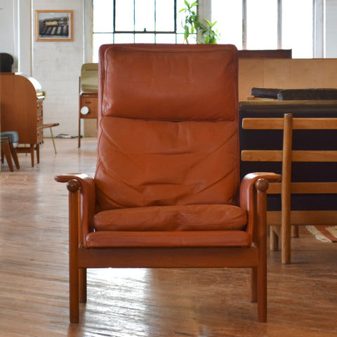 Illum Wikkelsø Highback Leather & Teak Chair