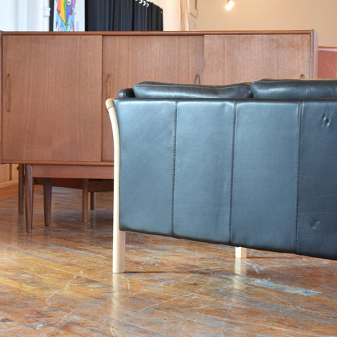 Danish Oak & Leather 3-Seater Sofa by Stouby