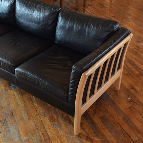 Danish Oak & Leather 3-Seater Sofa by Stouby