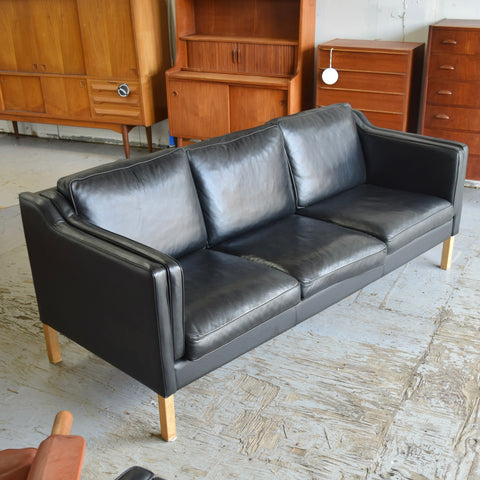 Black Leather 3-Seater Sofa by Stouby