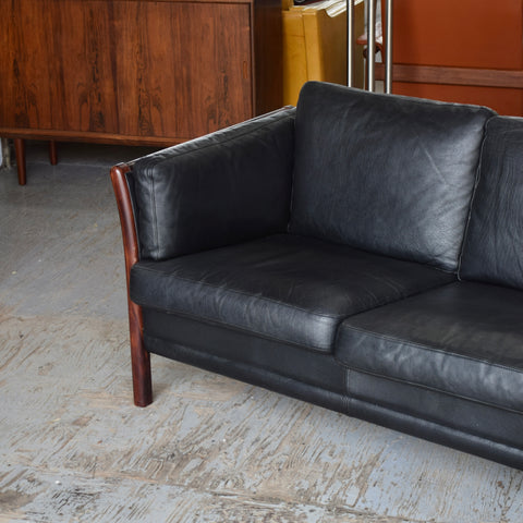 Black Leather 3-Seater Sofa by Mogens Hansen
