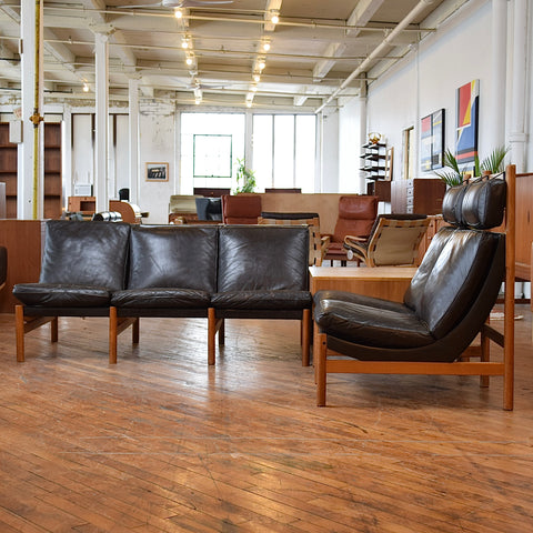 Danish Oak & Leather Sectional w/ Table