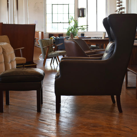 Leather Highback Arm Chair w/ Ottoman by Georg Thams