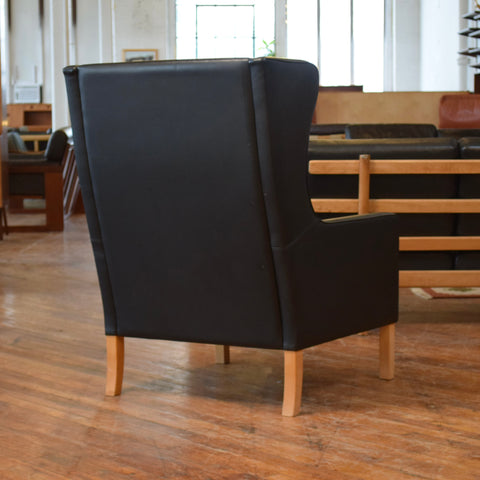 Black Leather Wingback Chair by Stouby