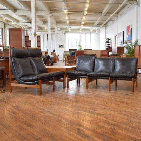Danish Oak & Leather Sectional w/ Table