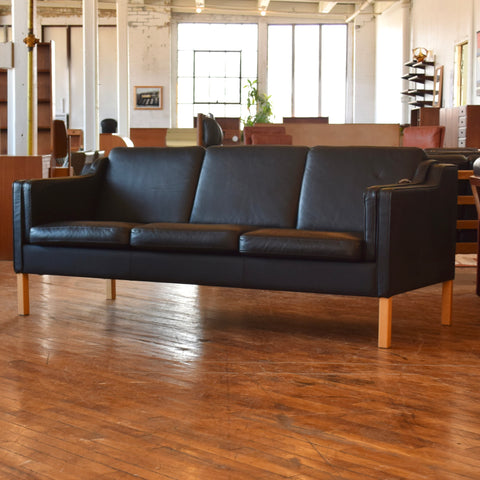 Black Leather 3-Seater Sofa by Stouby