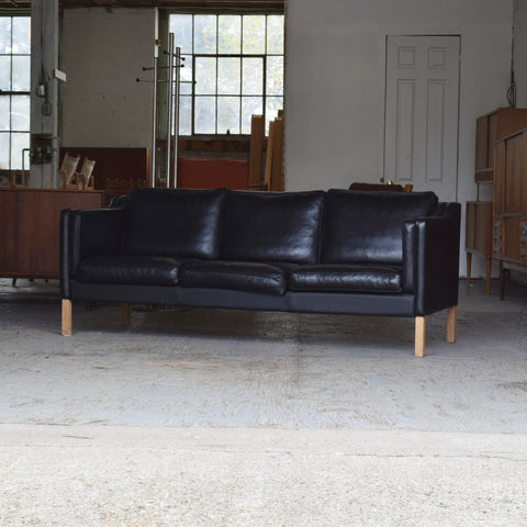 Black Leather 3-Seater Sofa by Stouby