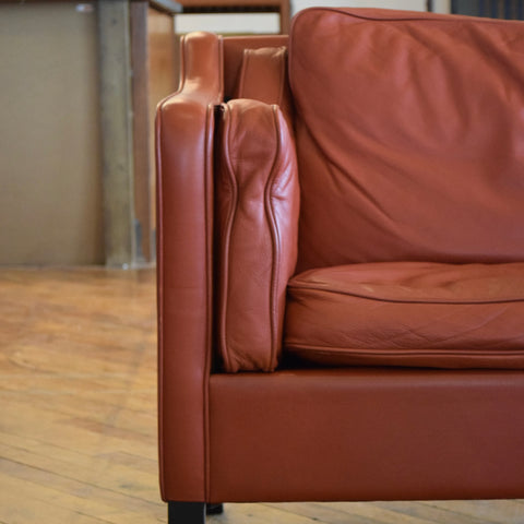 Børge Mogensen Style Loveseat in Red Leather